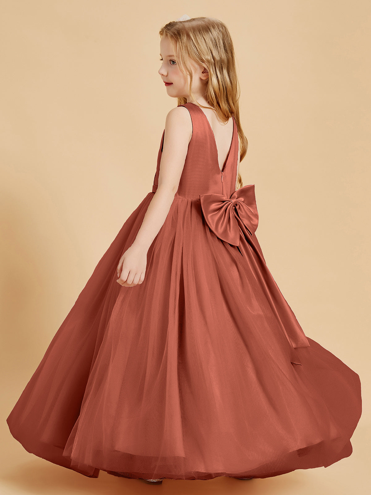 Tulle Junior Bridesmaid Dresses Satin Top Rust